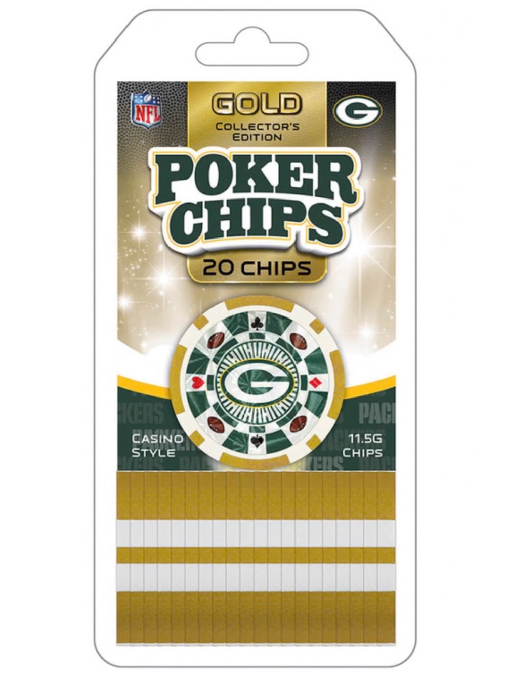 NFL Green Bay Packers Gold and Green Poker Chips - 20 Pack